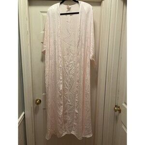 Vtg Linda Pale Pink Damask Lace Wrist Long Waist Belt Robe One Size Canada